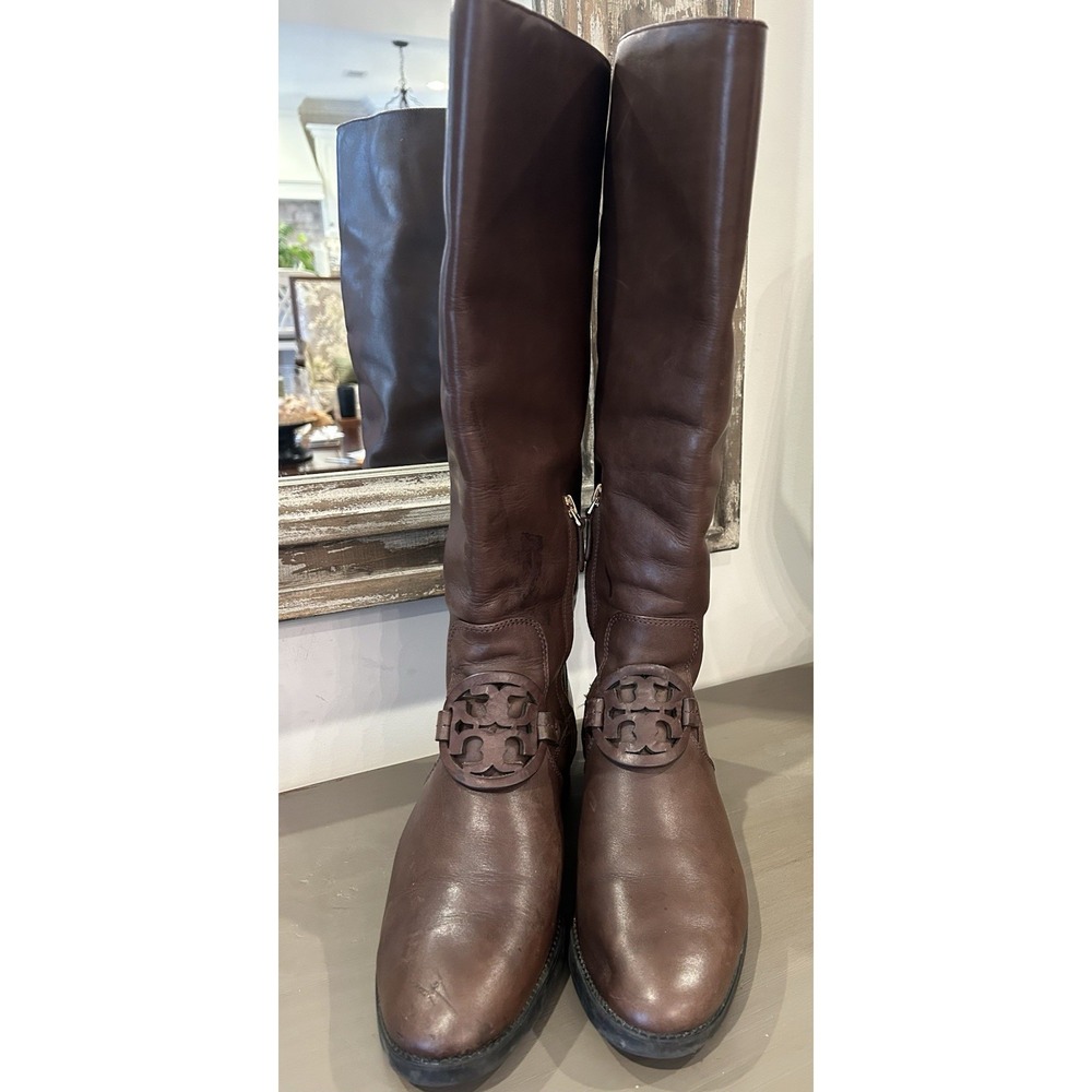 Tory Burch Miller Riding Boots Women's 9.5M Leather Pull-On Tall Chocolate Brown